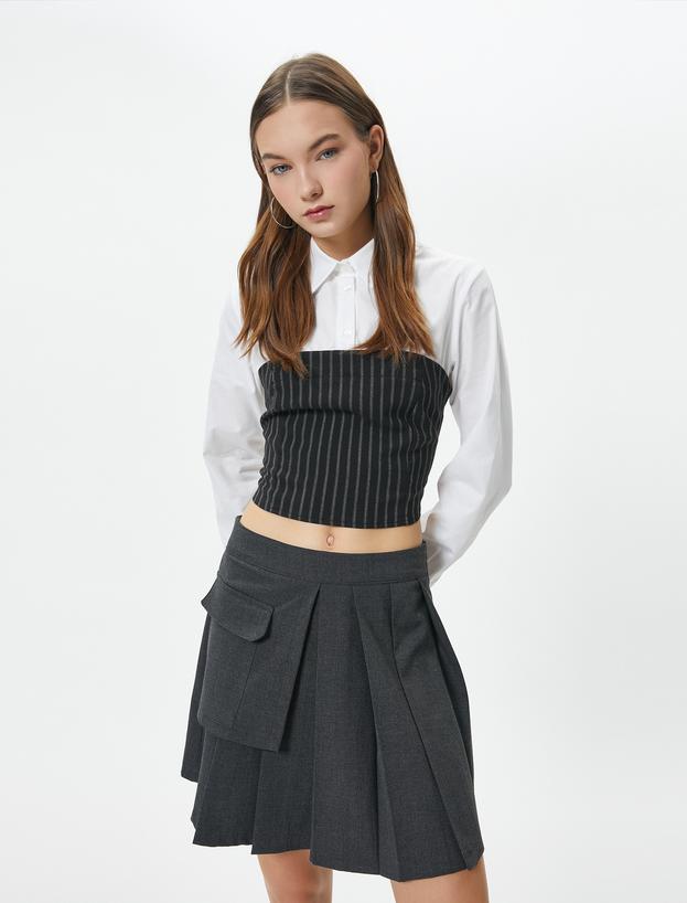   Cămasă scurtă Slim fit, cu mânecă lungă cu detalii de corset fara șnururi