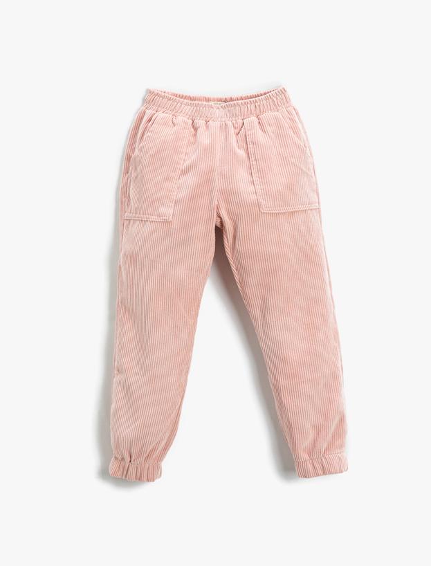  Kız Çocuk Pantaloni jogger din velur cu buzunar.