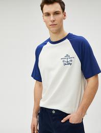 Tricou marinăresc din bumbac cu mâneci raglan, guler rotund, cu broderie