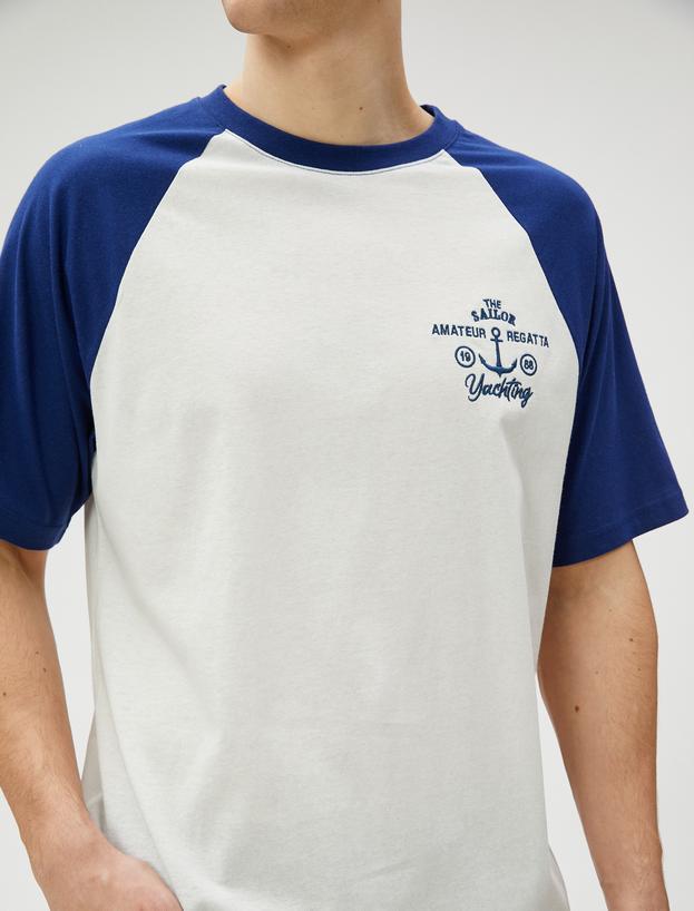  Tricou marinăresc din bumbac cu mâneci raglan, guler rotund, cu broderie