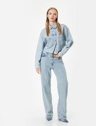Pantaloni din denim cu ștrasuri, talie joasă, croială dreaptă - Blugi Nora Longer Straight