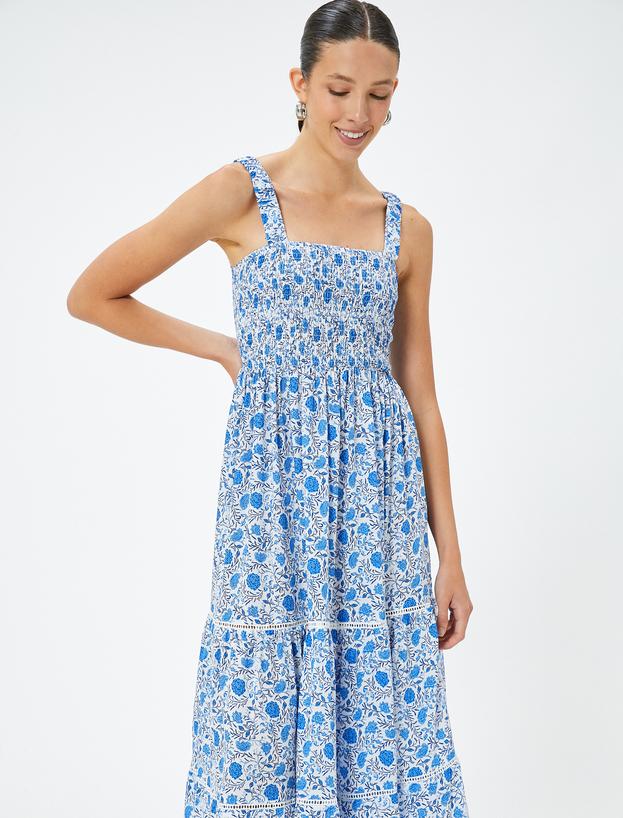   Rochie lungă florală cu bretele groase, țesătură din viscoză