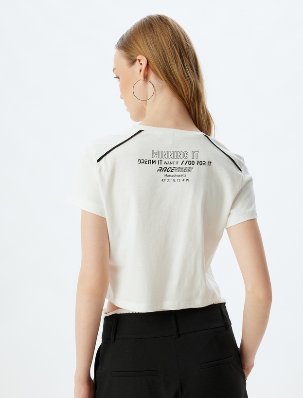   Tricou Cropped Imprimat din Bumbac