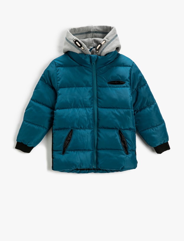 Erkek Çocuk Jachetă Puffer cu Glugă și Fermoar