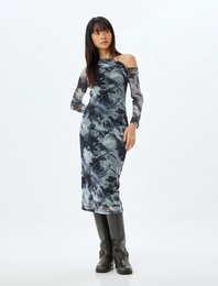 Rochie Midi din Tul cu Design Asimetric