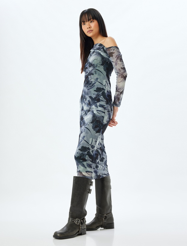   Rochie Midi din Tul cu Design Asimetric