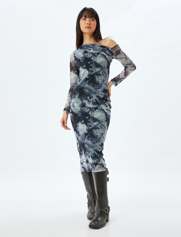   Rochie Midi din Tul cu Design Asimetric