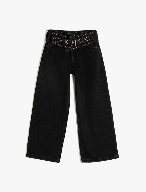  Kız Çocuk Blugi Wide Leg cu Curea